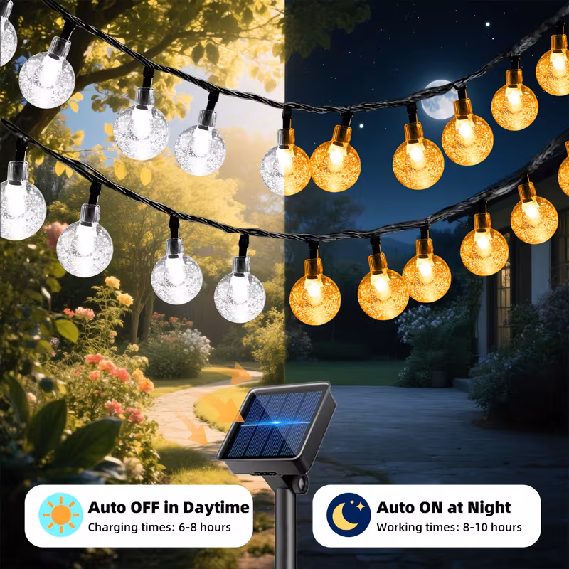 1 pack of 20 50 100 led 16 23 39ft solar light string outdoor solar outdoor light with 8 lighting   solar ball light for garden trees   parties christmas decorations courtyard decoration warm   colors 5