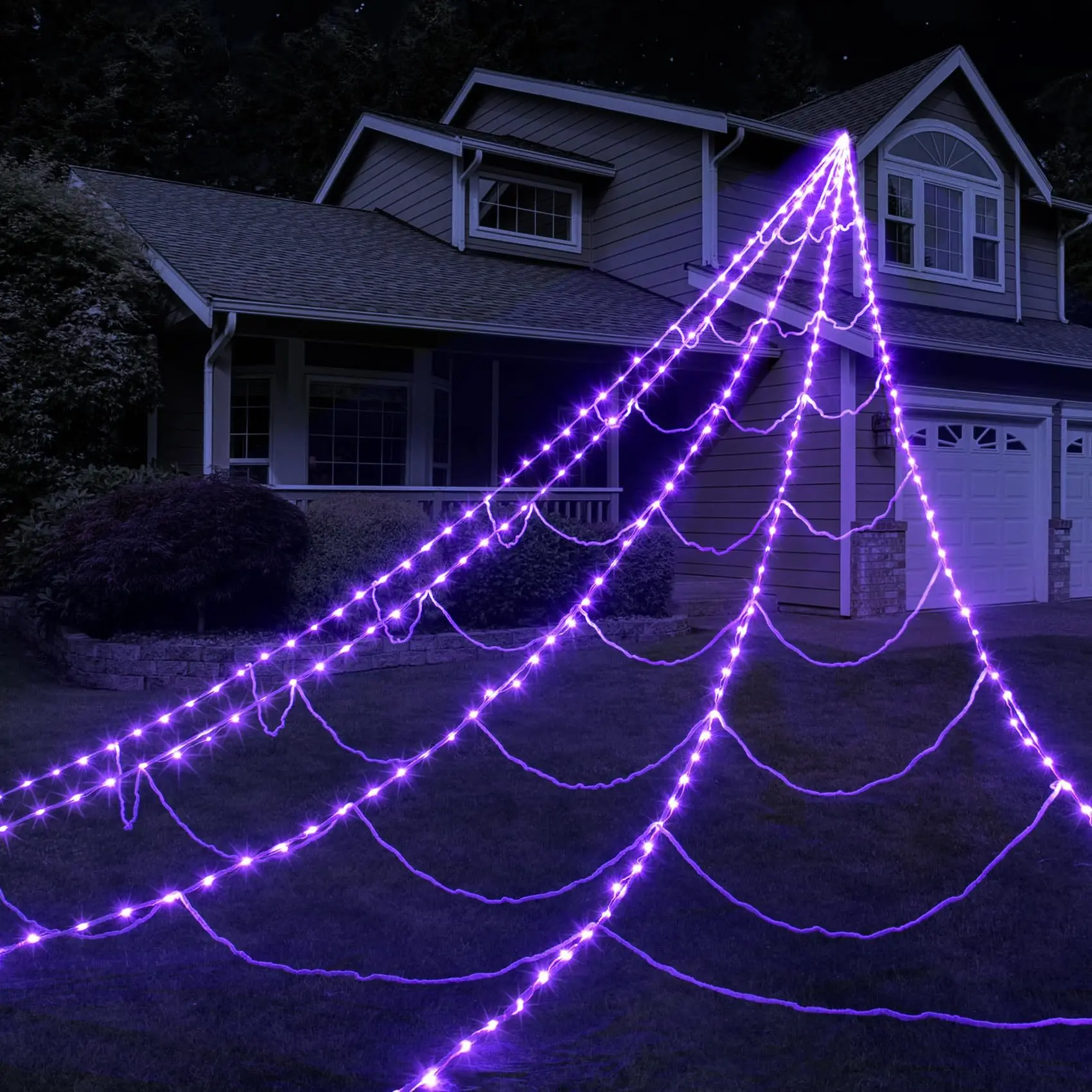 Halloween Themed Spider Web LED Lights With 8 Lighting Modes And Remote Control
