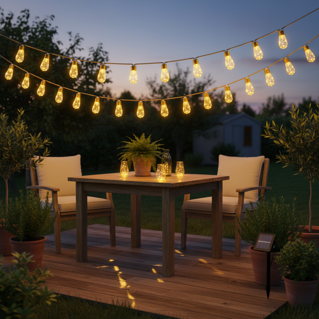 24FT Solar Outdoor String Lights with 20 Shatterproof Bulbs