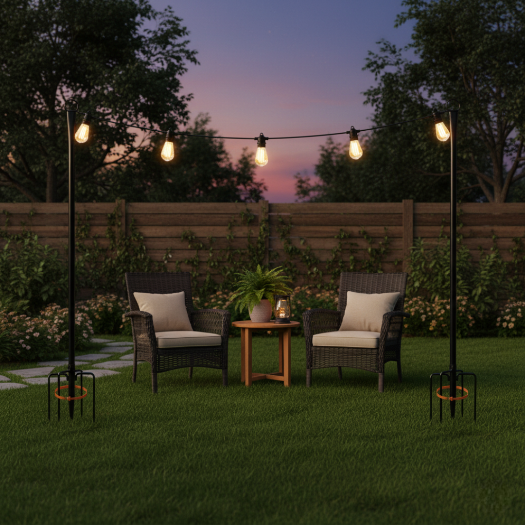 2 Pack Outdoor String Light Poles with Fork Base