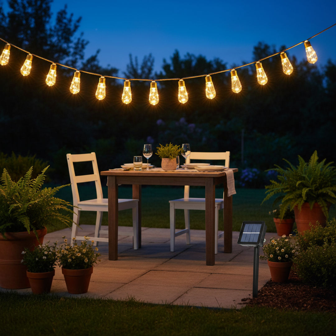 24FT Solar Outdoor String Lights with 20 Shatterproof Bulbs