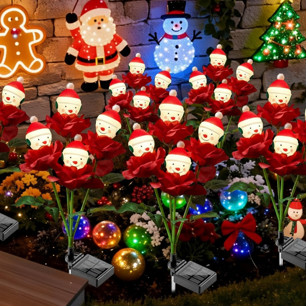 Christmas Rose Solar Garden Light with Snowman Outdoor Holiday Decor