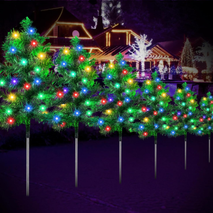 Set Of 6 Solar Christmas Tree Pathway Stake Light