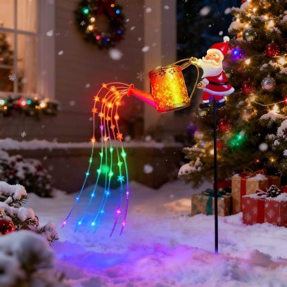 Solar Santa Watering Can Garden Light For Christmas Yard Pathways
