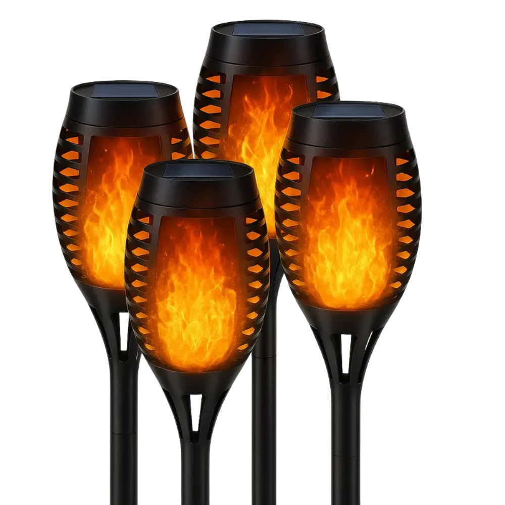 Pack Of 4 Solar Powered Fire Flame Design Light Set 