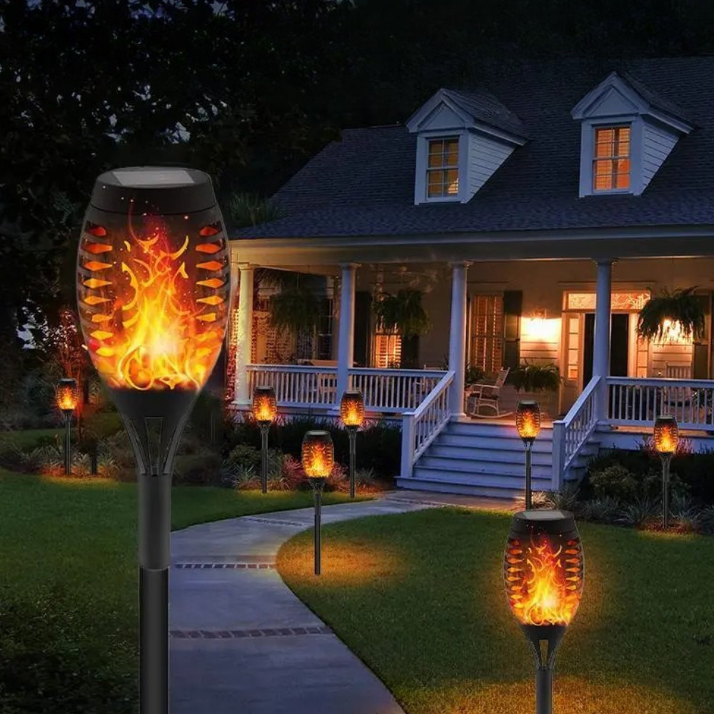 Pack Of 4 Solar Powered Fire Flame Design Light Set 