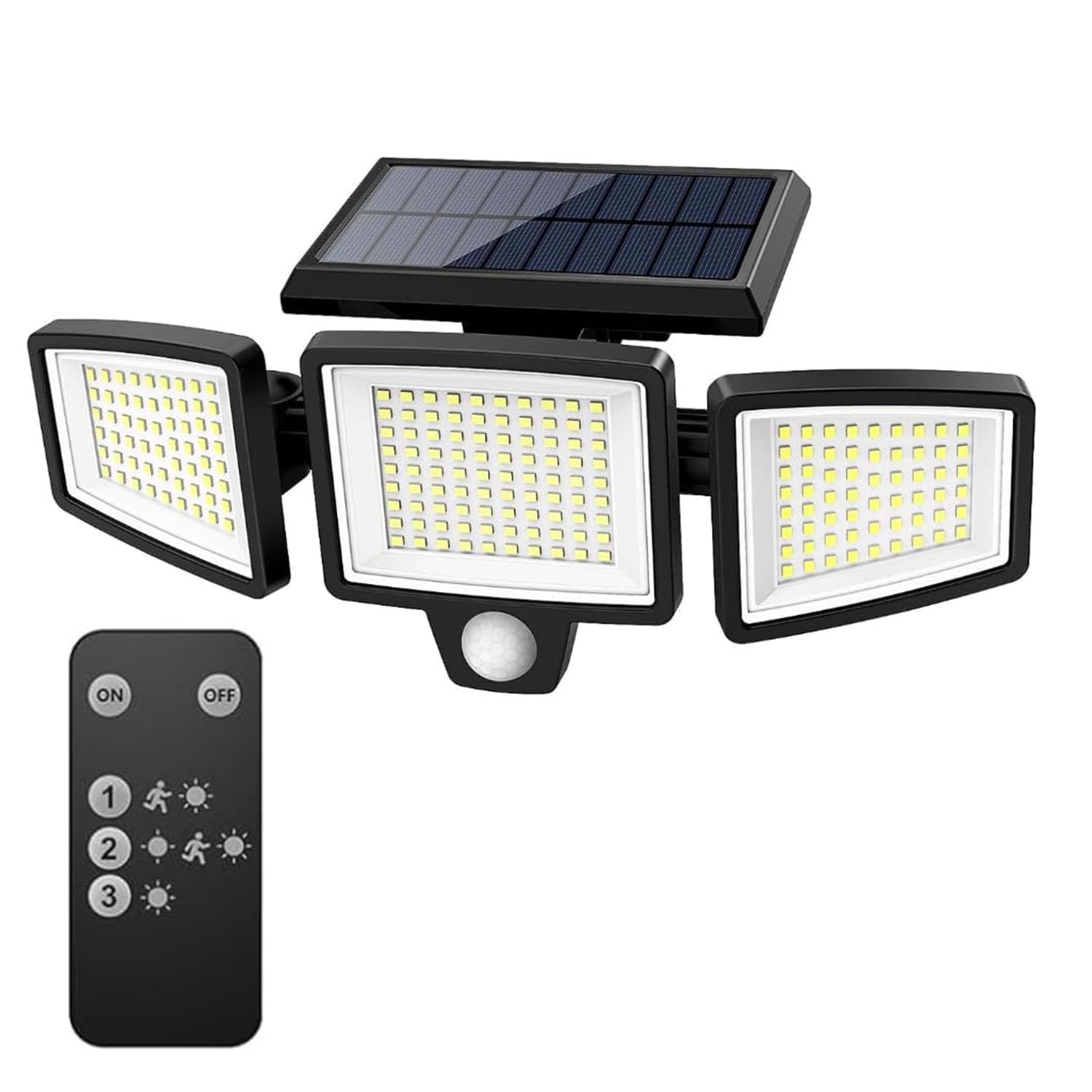 210 LED Solar Motion Sensor Outdoor Security Light With Remote Control And 3 Heads
