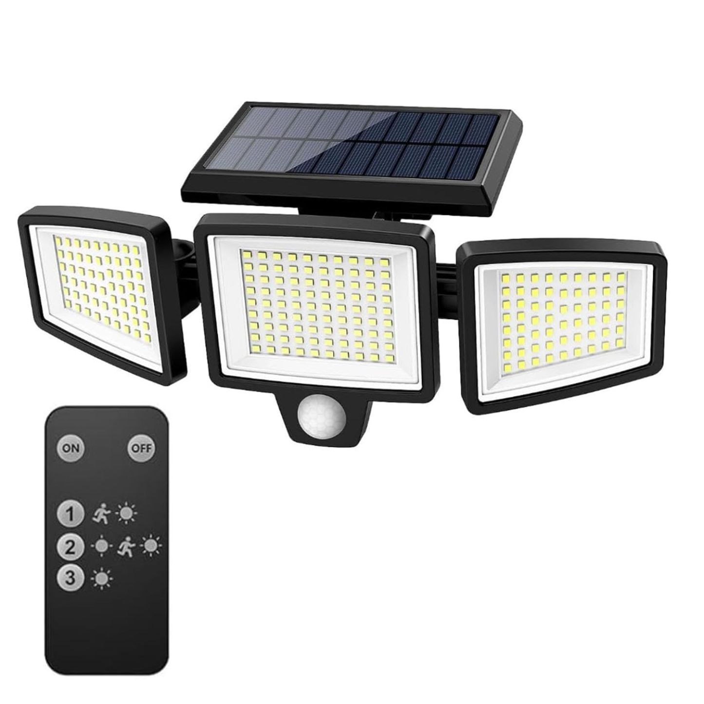 210 LED Solar Motion Sensor Outdoor Security Light With Remote Control And 3 Heads