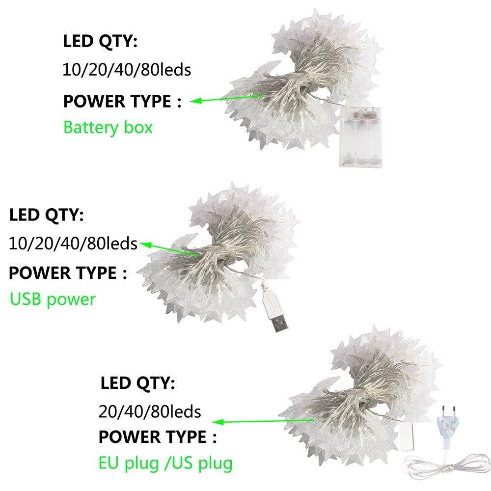 Led Star String Lights - Solar Flame Torch