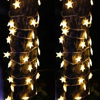 Led Star String Lights - Solar Flame Torch