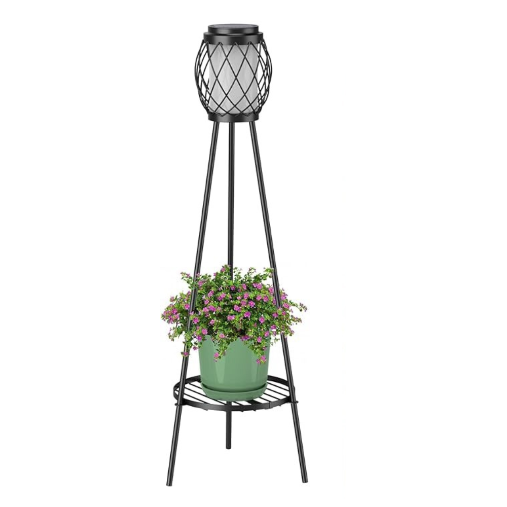 Pack Of 2 Solar Outdoor Floor Lamps With Plant Stands
