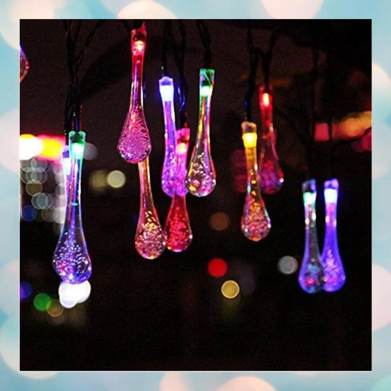 Solar Raindrop String Lights-Solar Flame Torch