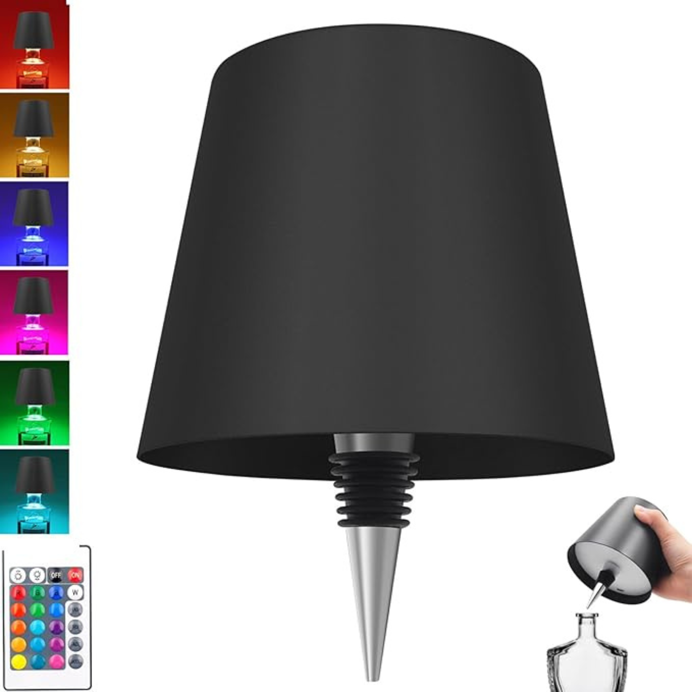 Wireless Bottle Lamp Metal Wine Bottle Light With 3 Color Light Dimming