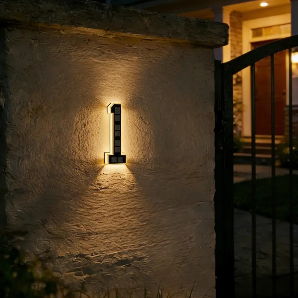 Solar Lighted House Numbers 9 Inch Waterproof LED Address Signs for Outside Modern House Numbers with Large Personalization Options