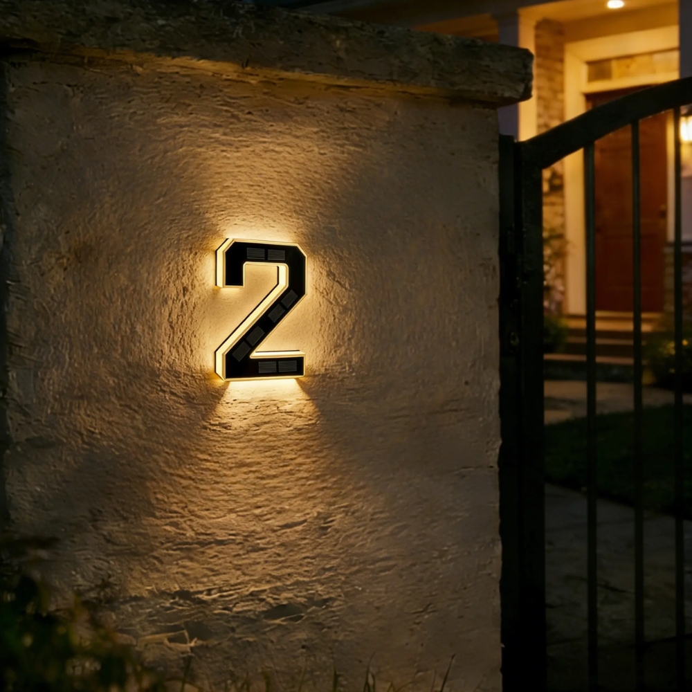 Solar Lighted House Numbers 9 Inch Waterproof LED Address Signs for Outside Modern House Numbers with Large Personalization Options