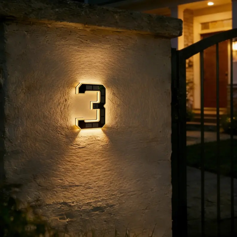 Solar Lighted House Numbers 9 Inch Waterproof LED Address Signs for Outside Modern House Numbers with Large Personalization Options
