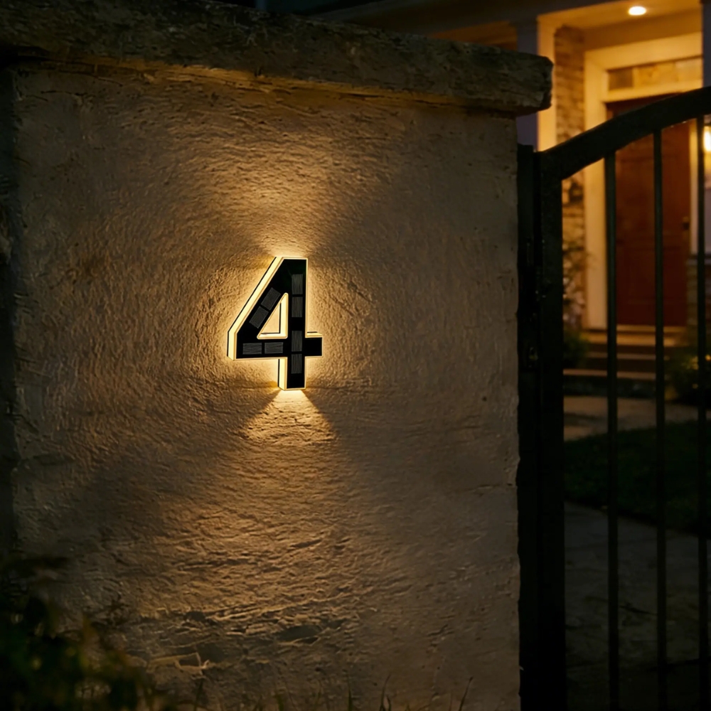 Solar Lighted House Numbers 9 Inch Waterproof LED Address Signs for Outside Modern House Numbers with Large Personalization Options