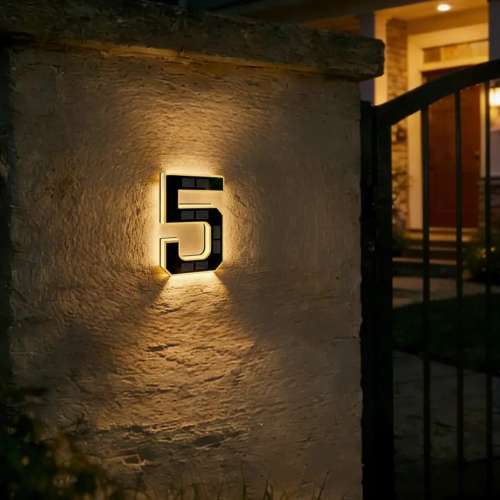 Solar Lighted House Numbers 9 Inch Waterproof LED Address Signs for Outside Modern House Numbers with Large Personalization Options