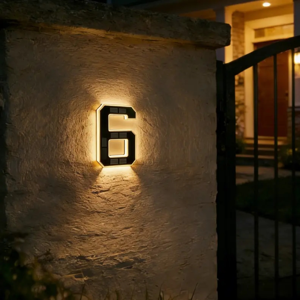 Solar Lighted House Numbers 9 Inch Waterproof LED Address Signs for Outside Modern House Numbers with Large Personalization Options