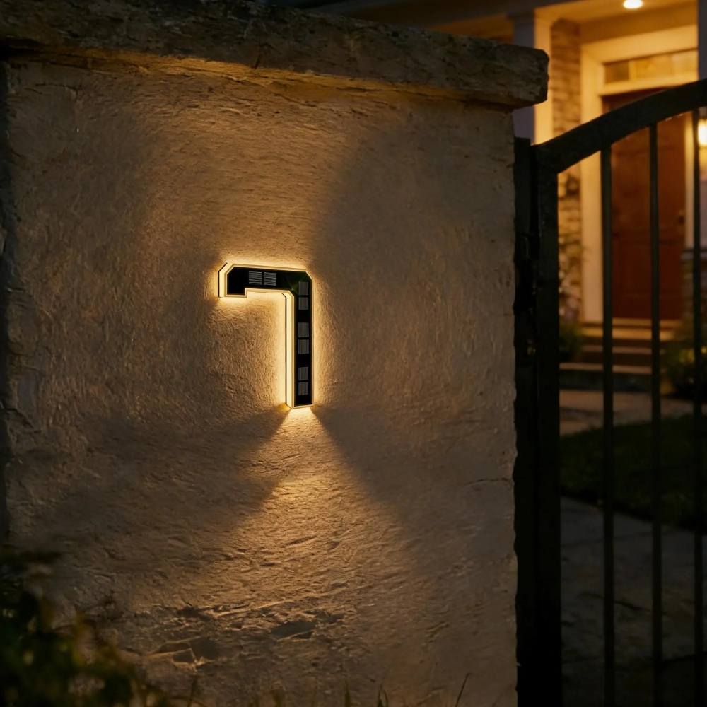 Solar Lighted House Numbers 9 Inch Waterproof LED Address Signs for Outside Modern House Numbers with Large Personalization Options