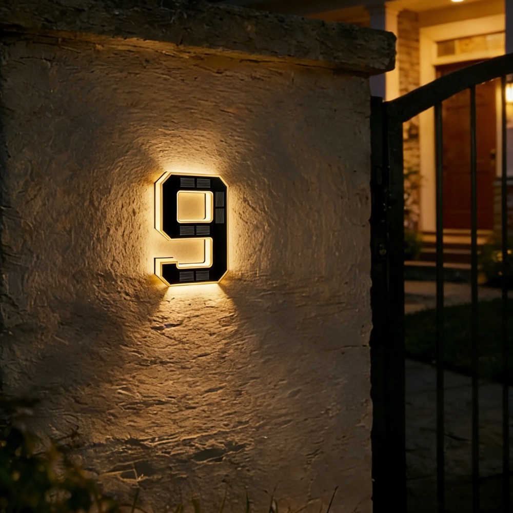 Solar Lighted House Numbers 9 Inch Waterproof LED Address Signs for Outside Modern House Numbers with Large Personalization Options