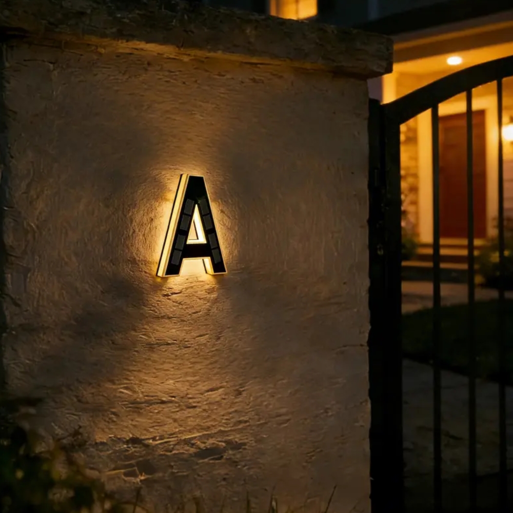Solar Lighted House Numbers 9 Inch Waterproof LED Address Signs for Outside Modern House Numbers with Large Personalization Options