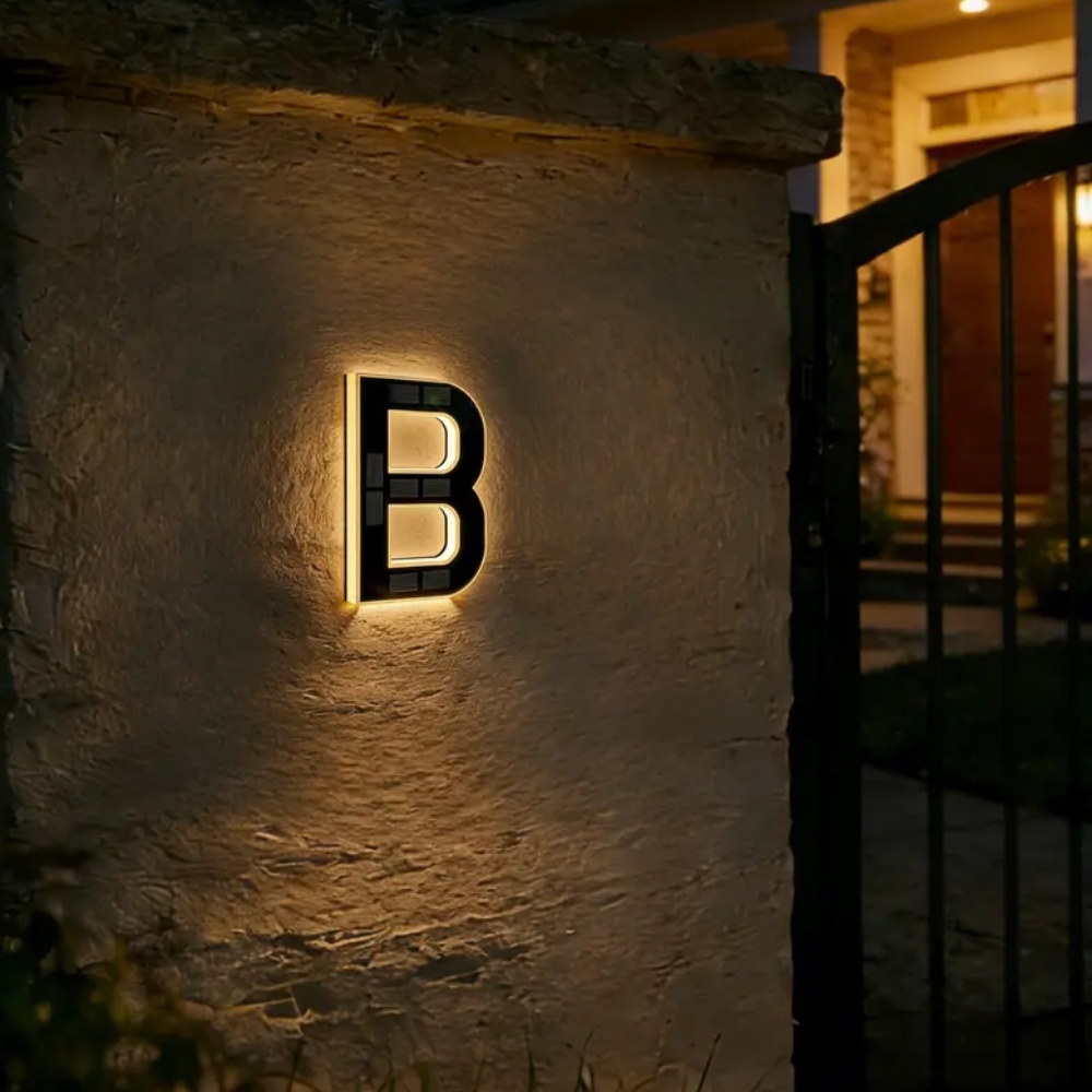 Solar Lighted House Numbers 9 Inch Waterproof LED Address Signs for Outside Modern House Numbers with Large Personalization Options