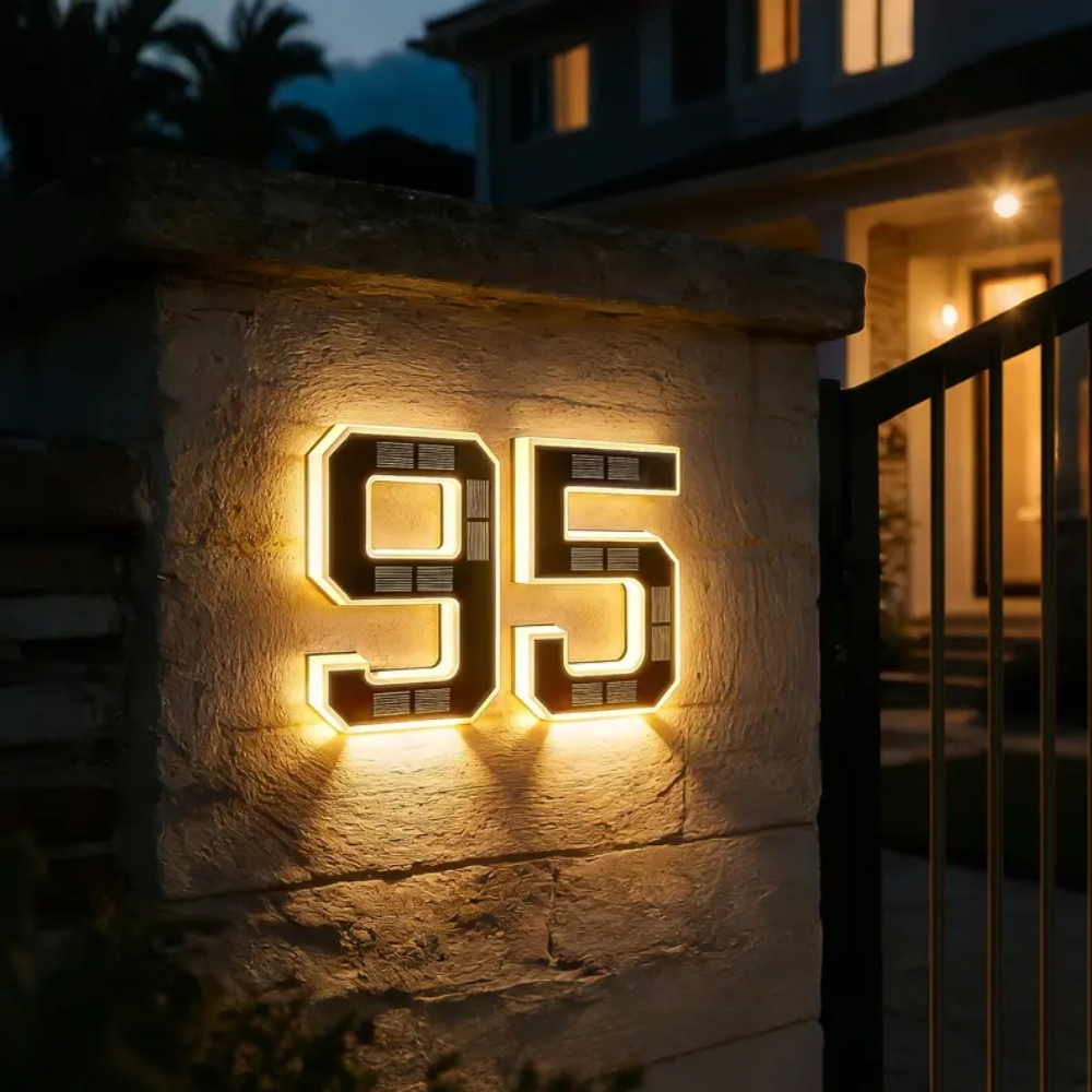 Solar Lighted House Numbers 9 Inch Waterproof LED Address Signs for Outside Modern House Numbers with Large Personalization Options