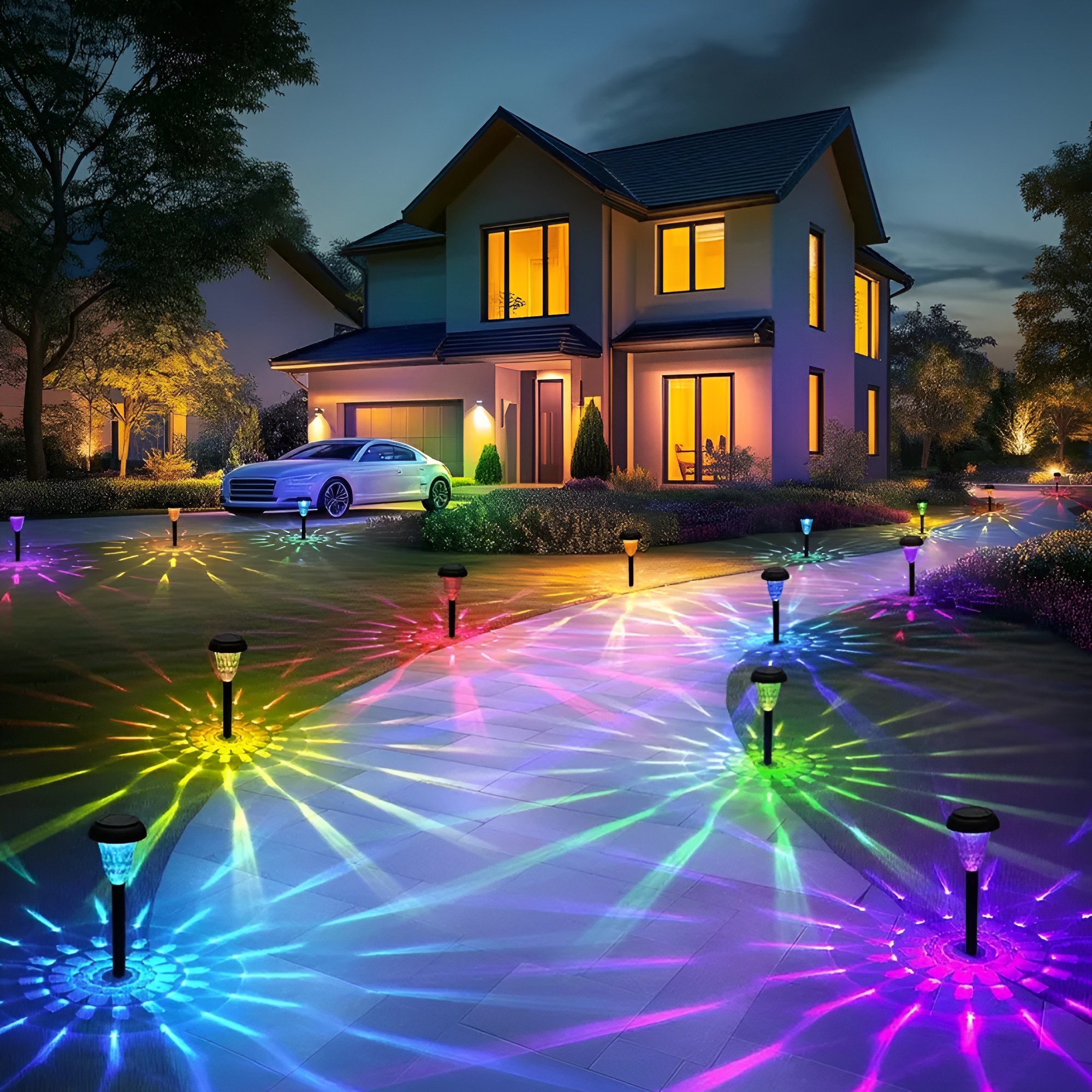 Solar Lights Outdoor Weatherproof, RGB + Warm White LED, Solar Powered Pathway Lights for Yard