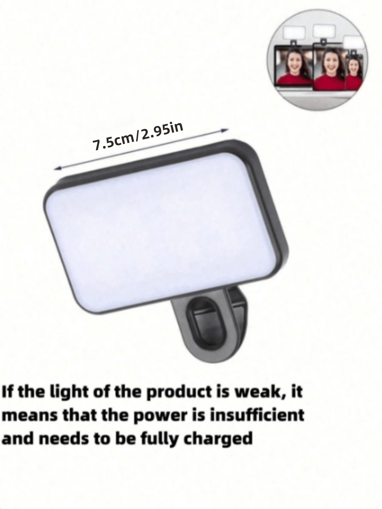 Baijun XU 1pc LED Selfie Light, 3 Lighting Modes, Portable Clip-On Fill Light, Suitable For Makeup, Live Streaming, Zoom Meetings, Rechargeable Clip-On Video/Photo Lighting For Smartphone, Camera - Black - View 8