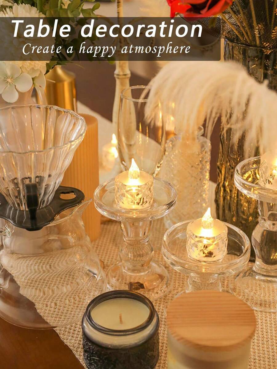 24/12/1pc Flameless LED Tea Light Candles, Battery Operated, Suitable For Yoga/Home/Wedding Decor, Holiday Gifts And Romantic Atmosphere Decoration, Crystal Decor Plastic Candles, Indoor Decor, Perfect For Christmas, Party, Outdoor, Dining Table, Halloween, Anniversary, Holiday And Proposal, Restaurant, Camping, Autumn Decor, Harvest Festival Decor, Room Decor, Bedroom Decor (Warm White Light, Battery Included) (1.5 Inches X 1.9 Inches) - Multicolor - View 6