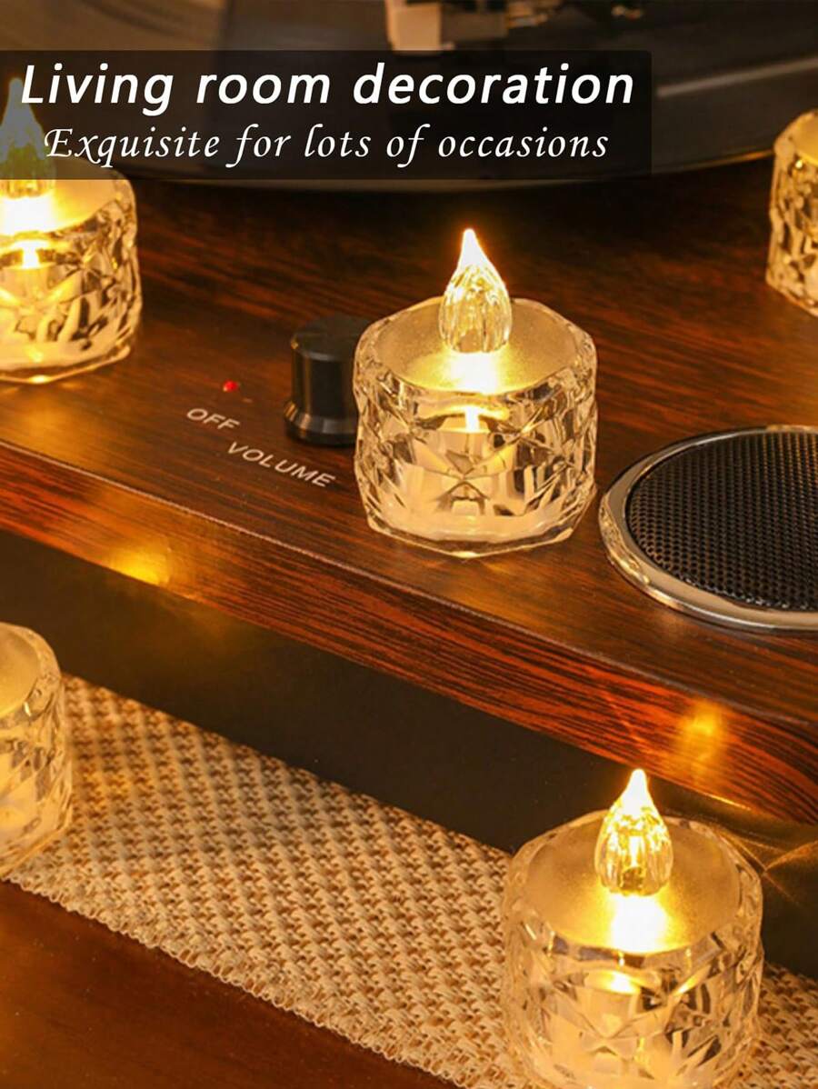 24/12/1pc Flameless LED Tea Light Candles, Battery Operated, Suitable For Yoga/Home/Wedding Decor, Holiday Gifts And Romantic Atmosphere Decoration, Crystal Decor Plastic Candles, Indoor Decor, Perfect For Christmas, Party, Outdoor, Dining Table, Halloween, Anniversary, Holiday And Proposal, Restaurant, Camping, Autumn Decor, Harvest Festival Decor, Room Decor, Bedroom Decor (Warm White Light, Battery Included) (1.5 Inches X 1.9 Inches) - Multicolor - View 7