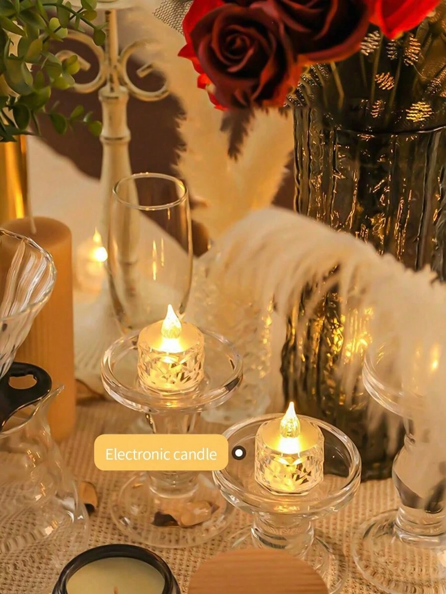 24/12/1pc Flameless LED Tea Light Candles, Battery Operated, Suitable For Yoga/Home/Wedding Decor, Holiday Gifts And Romantic Atmosphere Decoration, Crystal Decor Plastic Candles, Indoor Decor, Perfect For Christmas, Party, Outdoor, Dining Table, Halloween, Anniversary, Holiday And Proposal, Restaurant, Camping, Autumn Decor, Harvest Festival Decor, Room Decor, Bedroom Decor (Warm White Light, Battery Included) (1.5 Inches X 1.9 Inches) - Multicolor - View 10