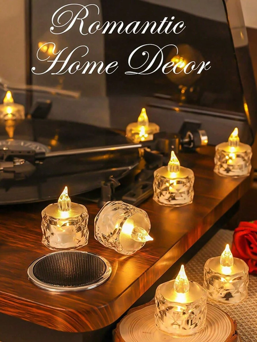 24/12/1pc Flameless LED Tea Light Candles, Battery Operated, Suitable For Yoga/Home/Wedding Decor, Holiday Gifts And Romantic Atmosphere Decoration, Crystal Decor Plastic Candles, Indoor Decor, Perfect For Christmas, Party, Outdoor, Dining Table, Halloween, Anniversary, Holiday And Proposal, Restaurant, Camping, Autumn Decor, Harvest Festival Decor, Room Decor, Bedroom Decor (Warm White Light, Battery Included) (1.5 Inches X 1.9 Inches) - Multicolor - View 9