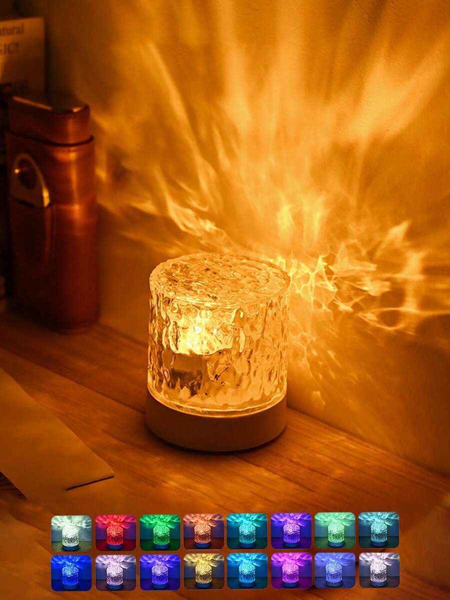 1pc USB Powered Dynamic Lighting Effect RGB Bedside Lamp, Cylindrical Water Wave Design, Bedroom Ambiance Lighting, Projection Lamp, USB Port, 3 Colors/16 Colors Options, Rotatable Light, Suitable For Birthday Photos, Outdoor Camping, Bedroom, Room, Corridor, Home Decor, Christmas Decor, Christmas Lights, Christmas, Home Decor Living Room, Lamp, Lighting - Water Ripple Projection - View 4