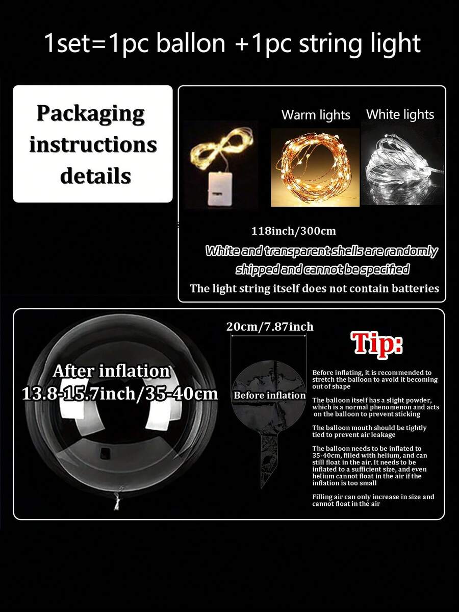 20pcs(10sets)/10pcs/2pcs-LED Balloon String Lights, Transparent Bobo Ball Design, Charming LED Glowing Bobo Balls With Cool White String Lights, Suitable For Birthday, Wedding, Anniversary, Valentine's Day And Christmas Decoration, Summer Beach Party Decoration, Birthday Balloons, Indoor Party Decoration, Warm White/White String Lights - Clear - View 5