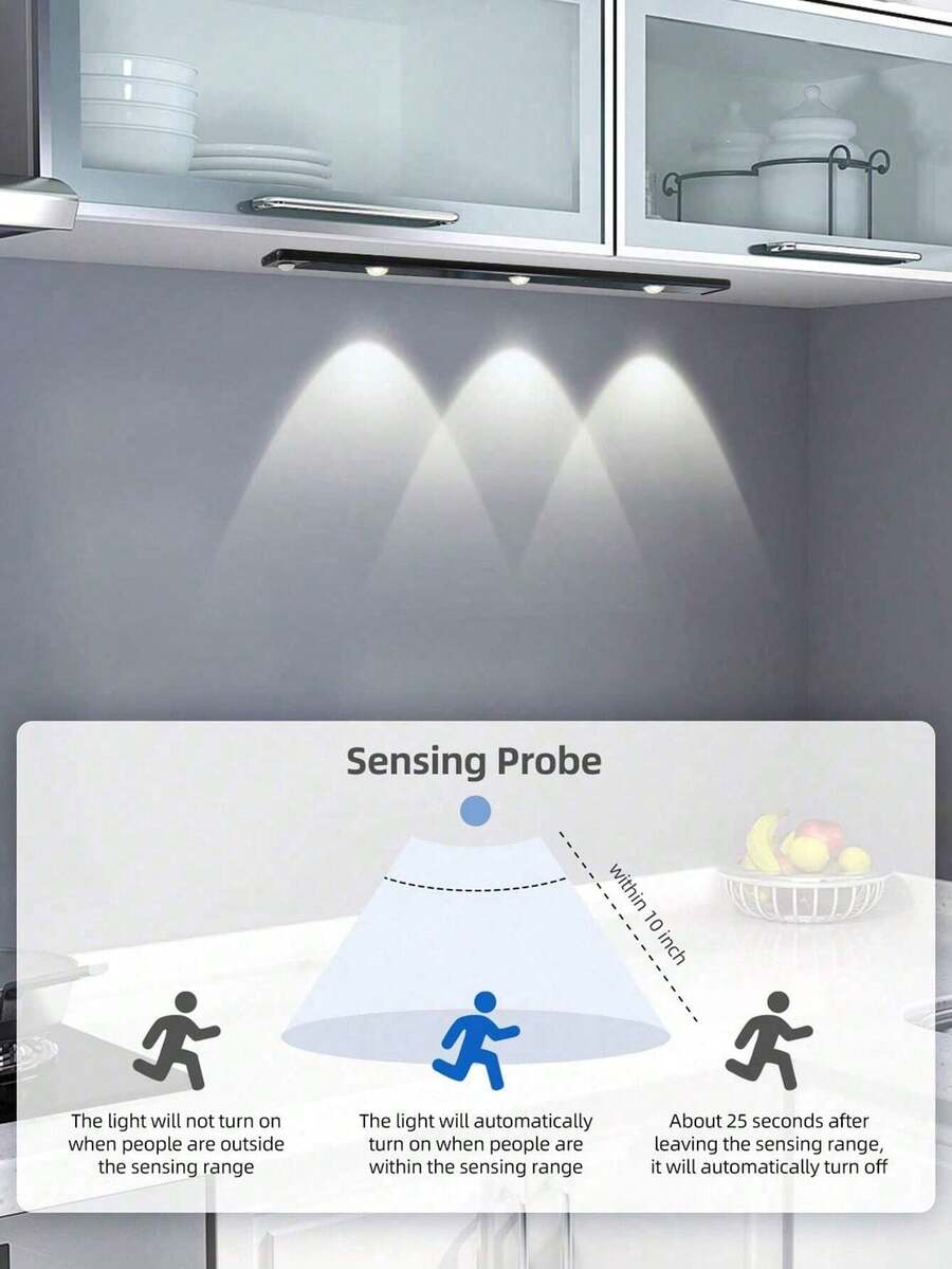 Modern LED Motion Sensor Strip Light, Wireless Rechargeable Magnetic Light Bar For Shoe Cabinets, Display Cases, Wardrobes, Smart Cabinets - Hill Effect, No Wiring Required, Easy Installation, USB-Powered, Plastic Material, Moire Pattern - Cat's Eye Sensor Light - View 8