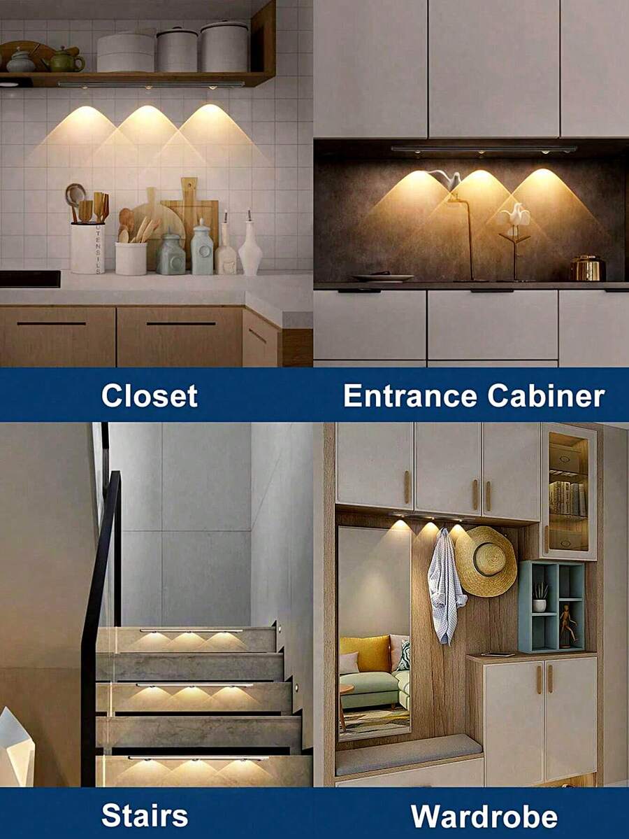 Modern LED Motion Sensor Strip Light, Wireless Rechargeable Magnetic Light Bar For Shoe Cabinets, Display Cases, Wardrobes, Smart Cabinets - Hill Effect, No Wiring Required, Easy Installation, USB-Powered, Plastic Material, Moire Pattern - Cat's Eye Sensor Light - View 7