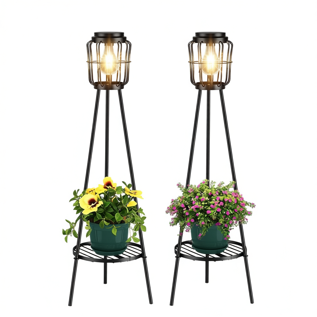 Waterproof Solar Lights With Plant Stand For Patio and Garden Decor