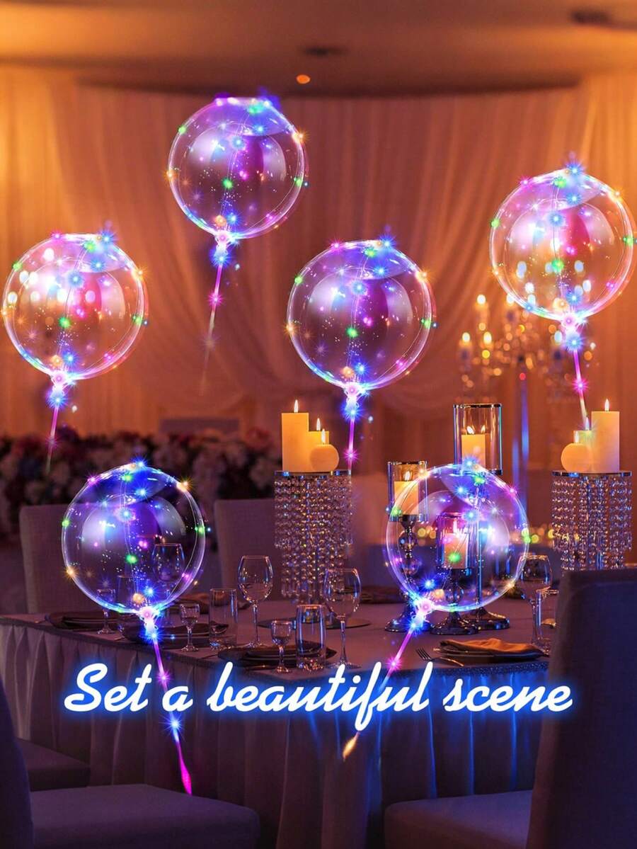 20pcs(10sets)/10pcs/2pcs-LED Balloon String Lights, Transparent Bobo Ball Design, Charming LED Glowing Bobo Balls With Cool Colored String Lights, Suitable For Birthday, Wedding, Anniversary, Valentine's Day And Christmas Decoration, Summer Beach Party Decoration, Birthday Balloons, Indoor Party Decoration, Colored String Lights - Multicolor - View 8