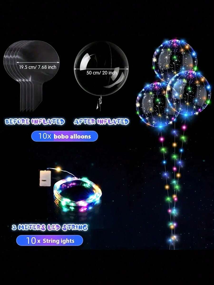20pcs(10sets)/10pcs/2pcs-LED Balloon String Lights, Transparent Bobo Ball Design, Charming LED Glowing Bobo Balls With Cool Colored String Lights, Suitable For Birthday, Wedding, Anniversary, Valentine's Day And Christmas Decoration, Summer Beach Party Decoration, Birthday Balloons, Indoor Party Decoration, Colored String Lights - Multicolor - View 5