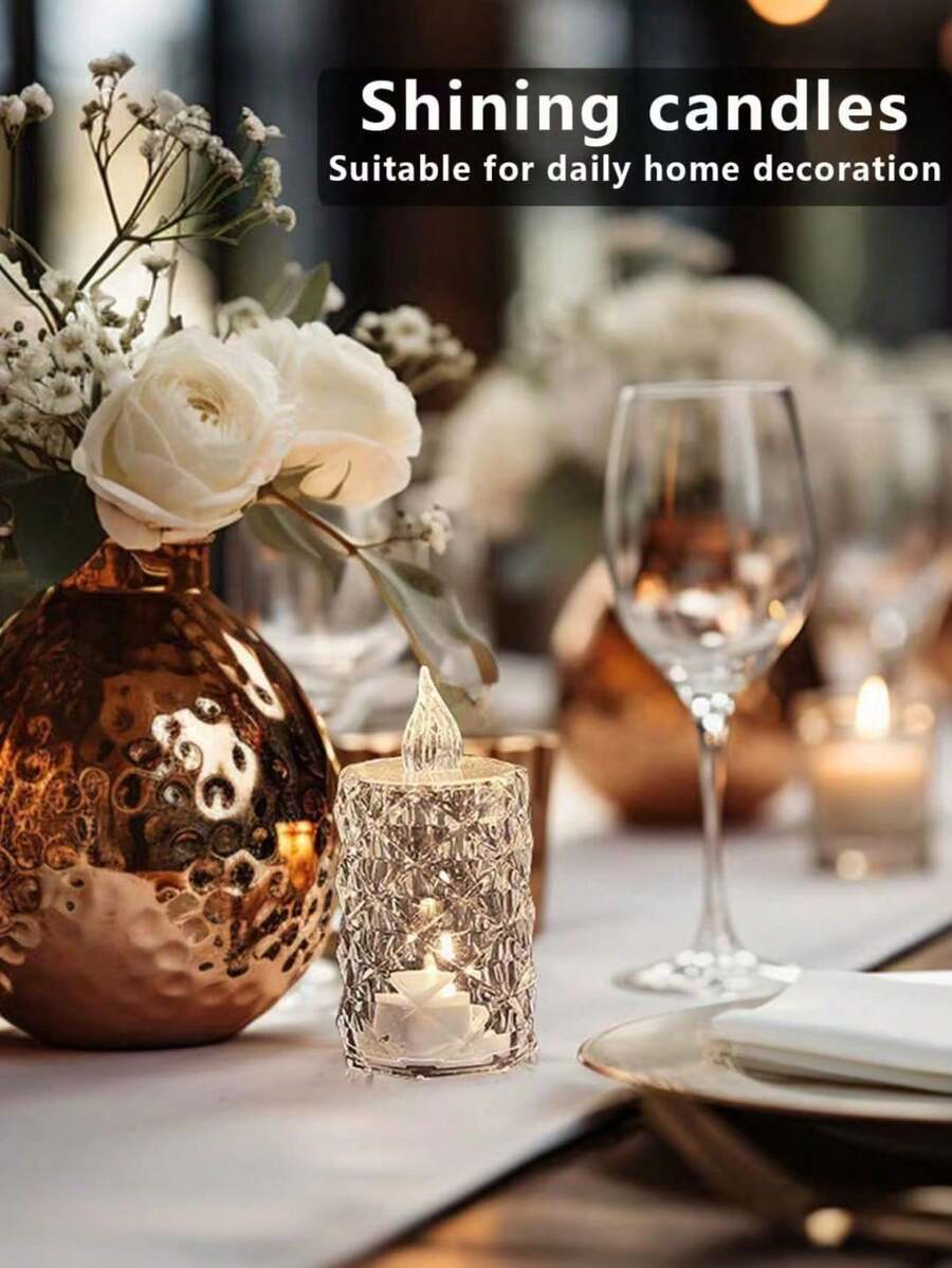 12/6/1pc-Flameless LED Tea Light Candles, Battery Operated, Suitable For Yoga/Home/Wedding Decoration, Holiday Gifts And Romantic Atmosphere Decoration, Crystal Decorative Plastic Candles, Indoor Decoration, Perfect For Christmas, Party, Outdoor, Dining Table, Halloween, Anniversary, Holiday And Proposal, Restaurant, Camping, Autumn Decoration, Harvest Festival Decoration, Room Decoration, Bedroom Decoration (Warm White Light, Battery Included) (1.5 Inches X 1.9 Inches) - Warm Color - View 5