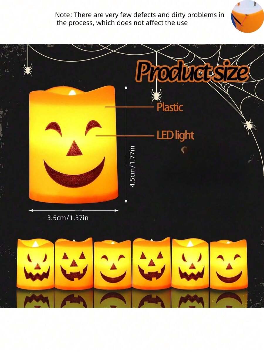 12/6/1pc Halloween LED Candles, Small Pumpkin Lanterns, Night Light Decor, Warm White Electronic Candles, Flameless Dripless Plastic Candles, Halloween Flameless Wishing Candles, Extinguished Candles, Candles, Wedding Room Decor Candles, Birthday Party Lighting Decor Candles, Halloween Night Party Decorations - Candle Lamp - View 12