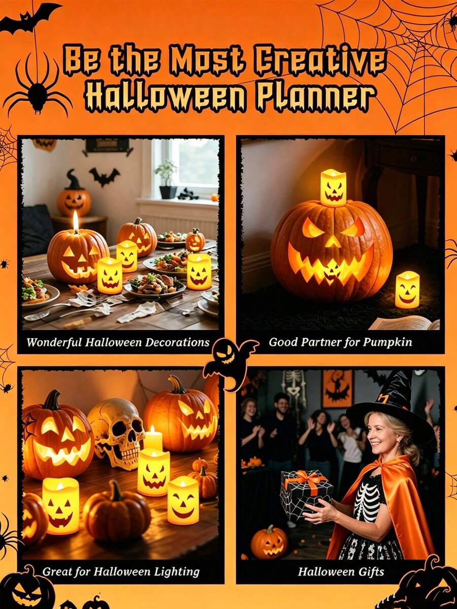 12/6/1pc Halloween LED Candles, Small Pumpkin Lanterns, Night Light Decor, Warm White Electronic Candles, Flameless Dripless Plastic Candles, Halloween Flameless Wishing Candles, Extinguished Candles, Candles, Wedding Room Decor Candles, Birthday Party Lighting Decor Candles, Halloween Night Party Decorations - Candle Lamp - View 6