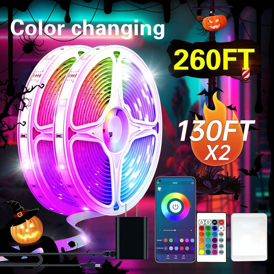 25/50/100/130/200/260 Ft RGB LED Light Strip, Smart Light Strip, App And Remote Control, Christmas, Halloween Decoration, Suitable For Family And Friends Reunion, Bedroom, Party Decoration, Atmosphere Creation - multicolour - View 17