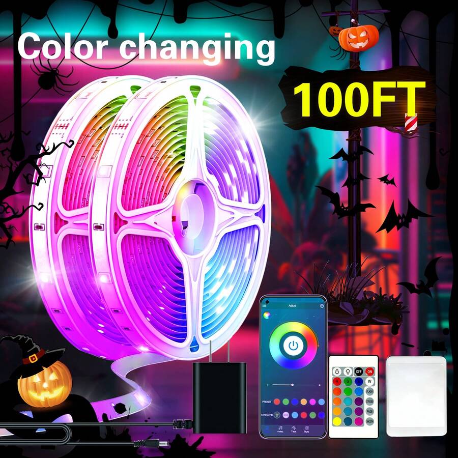 25/50/100/130/200/260 Ft RGB LED Light Strip, Smart Light Strip, App And Remote Control, Christmas, Halloween Decoration, Suitable For Family And Friends Reunion, Bedroom, Party Decoration, Atmosphere Creation - multicolour - View 16