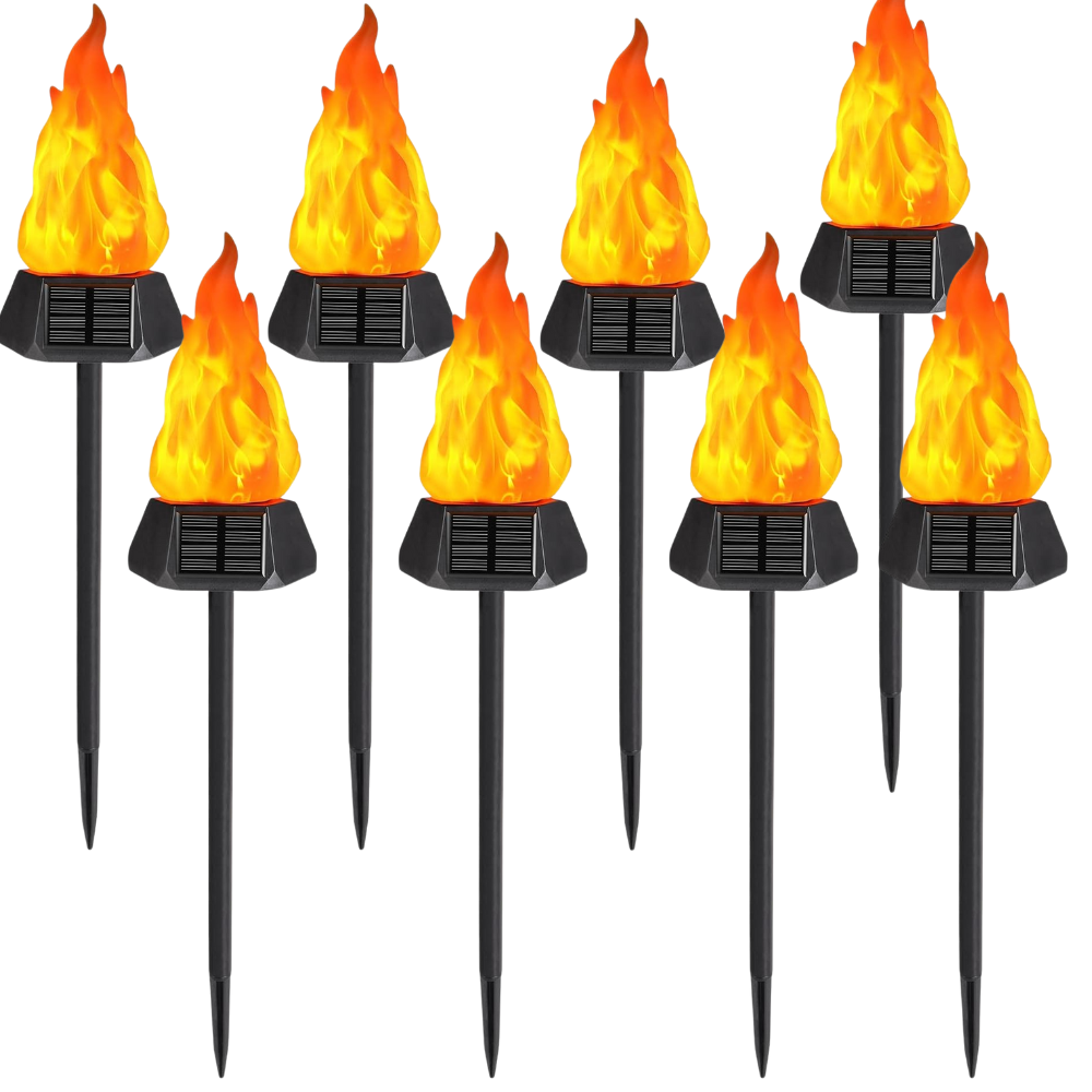 Solar Powered Flickering Flame Post Cap Lights for Outdoor Fence