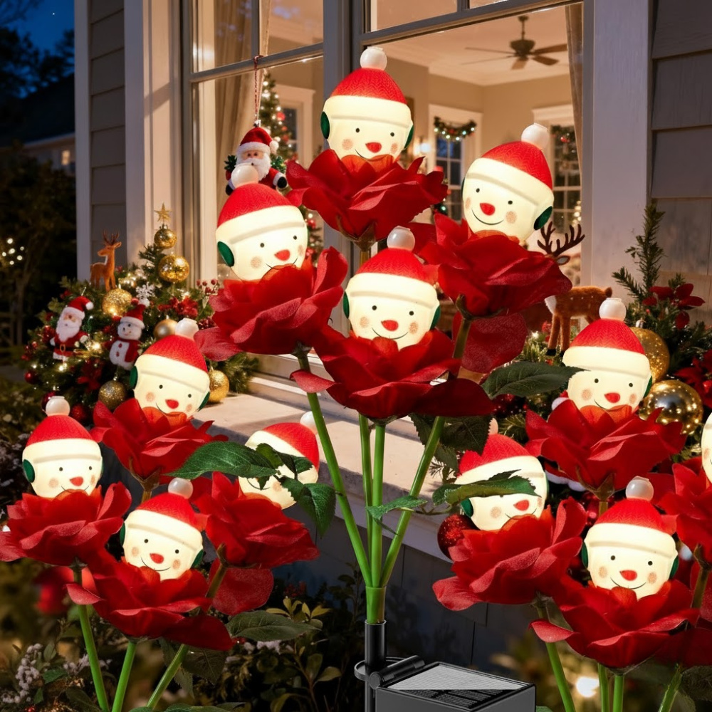 Christmas Rose Solar Garden Light with Snowman Outdoor Holiday Decor