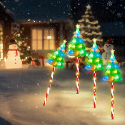 Pack Of 6 Solar Candy Cane Christmas Pathway Lights With Tree Stakes