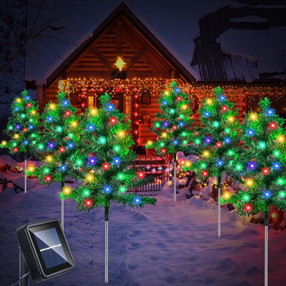 Set Of 6 Solar Christmas Tree Pathway Stake Light